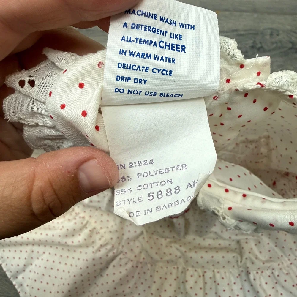 Vintage Polly Flinders Hand‑Smocked Heart Polka Dot Dress White/Red Kids Size 4